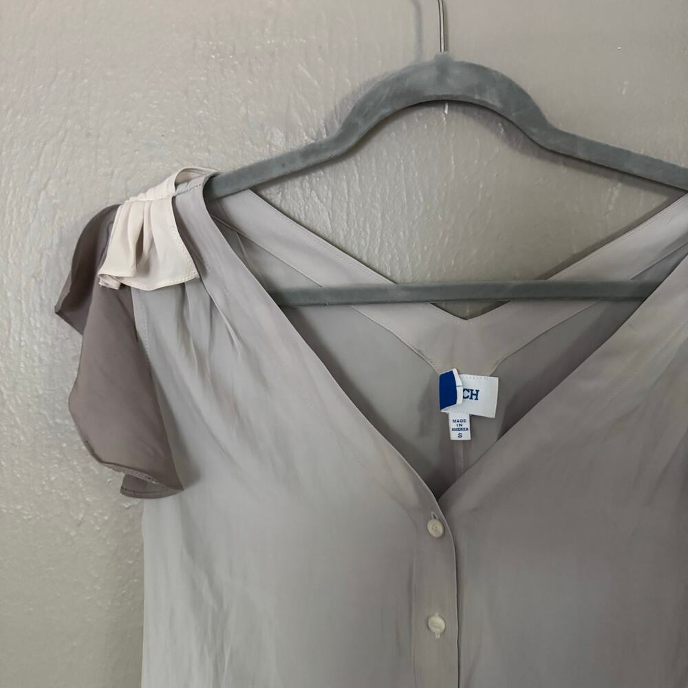 Koch Grey Ruffle Detaill Button Front Blouse Size… - image 3